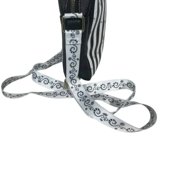 NWT Buckle-Down Women's Crossbody - Beetlejuice Suit Stripes Black White - Picture 10 of 12